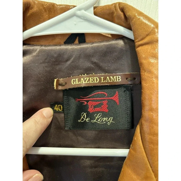 VTG De Long Classic Lamb Leather Men's Brown Button Front Blazer Jacket Size 40R - Picture 3 of 14